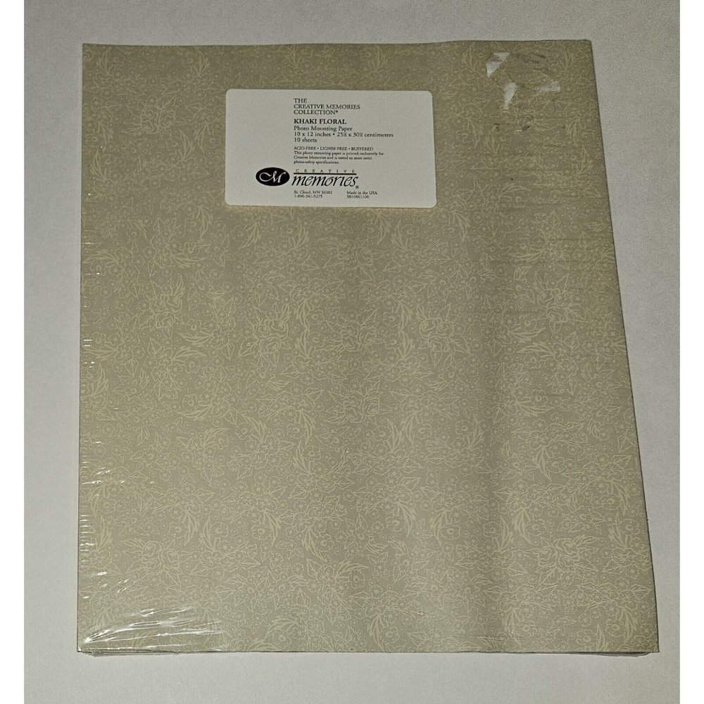 NEW Creative Memories Khaki Floral Photo Mounting Paper 10 Sheets 10"x12"